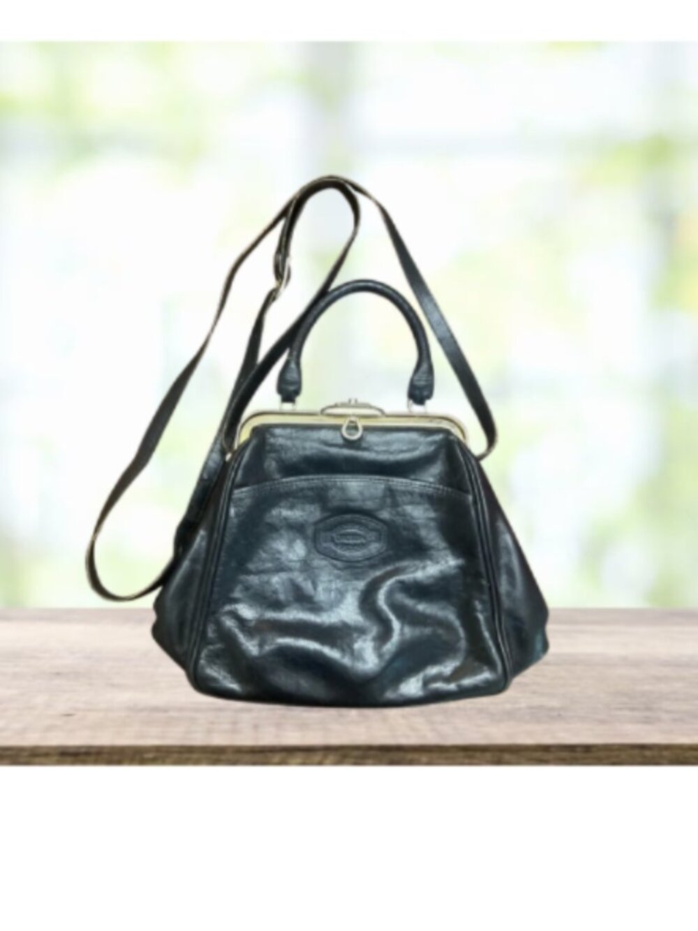 Oroton genuine cowhide leather top handle vintage black purse with strap